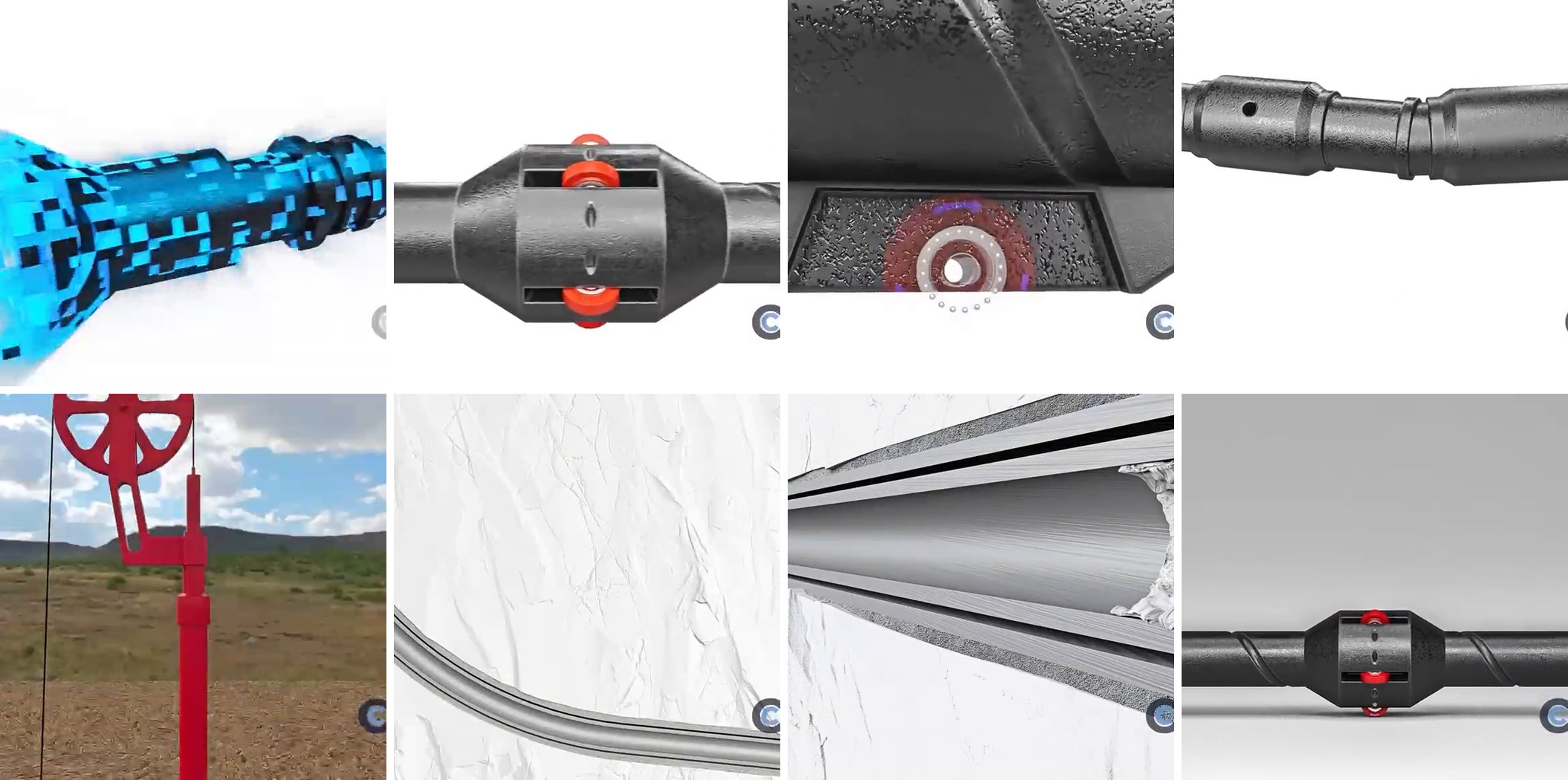 Selected scenes from Corelytix 3D animations of oil and gas tools, assemblies and processes